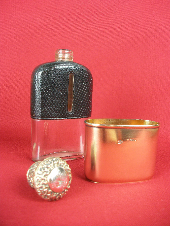 silver gilt hip flask